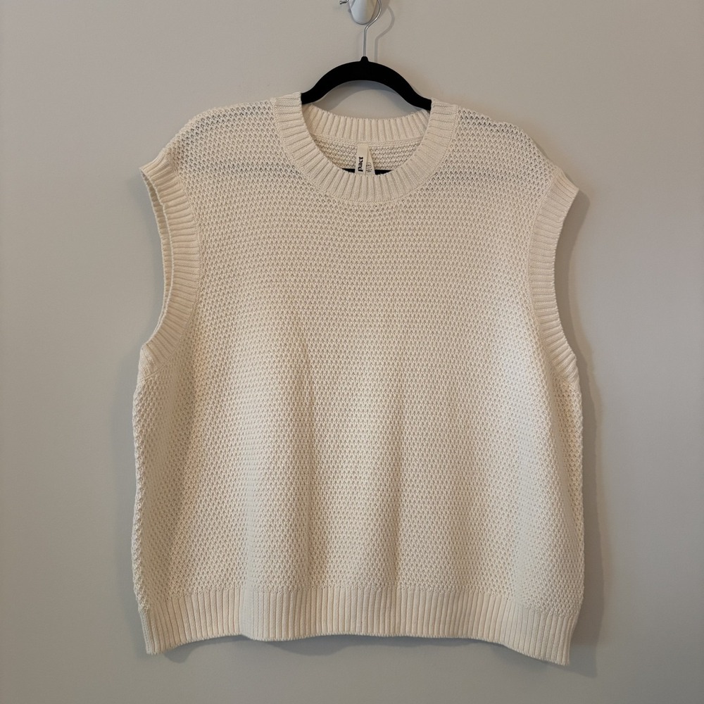 Pact 100% Organic Cotton Knit Sweater Vest Ivory XXL Minimalist Sustainable